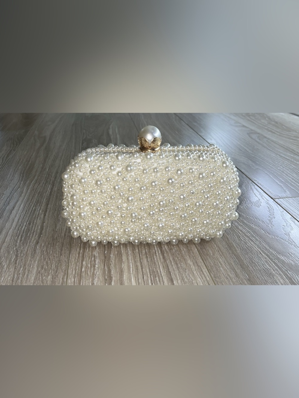 Pearl Beaded Clutch in White and Gold